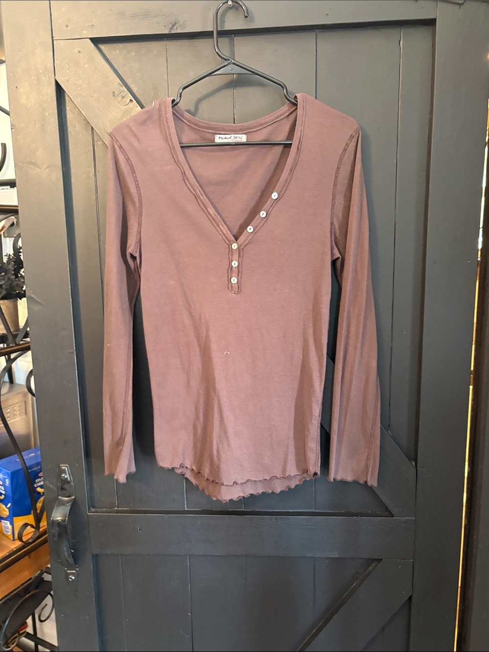 Michael Stars Mauve Button-Detail Long Sleeve Henley